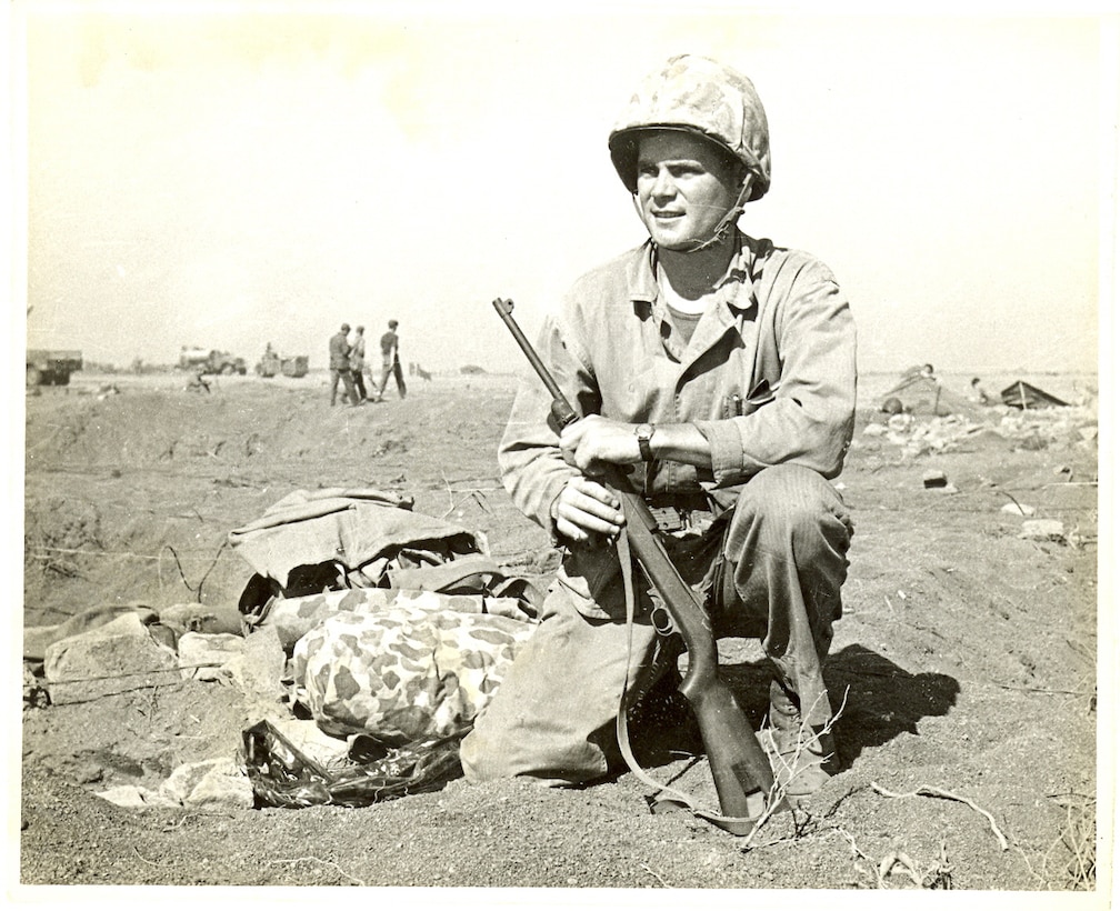 Fourth Marine Division, Iwo Jima, Japan, 1945. 2nd Lt. James T. Dockery, USMCR, one of many Marines, served with the 4th Marine Division in all its campaigns across the Pacific: Roi-Namur, Saipan, Tinian, and Iwo Jima.