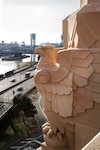 A brand new Art Deco-style federal eagle decorating the entrance to the New York National Guard's Harlem Armory towers over the East River and Harlem River Drive in New York City, as the result of a $2.2 million project which has been recognized with the New York Landmarks Conservancy's Lucy G. Moses Preservation Award. The building was originally built to house the 369th Infantry Regiment- famous as the Harlem Hell Fighters- which distinguished itself in World War I. 