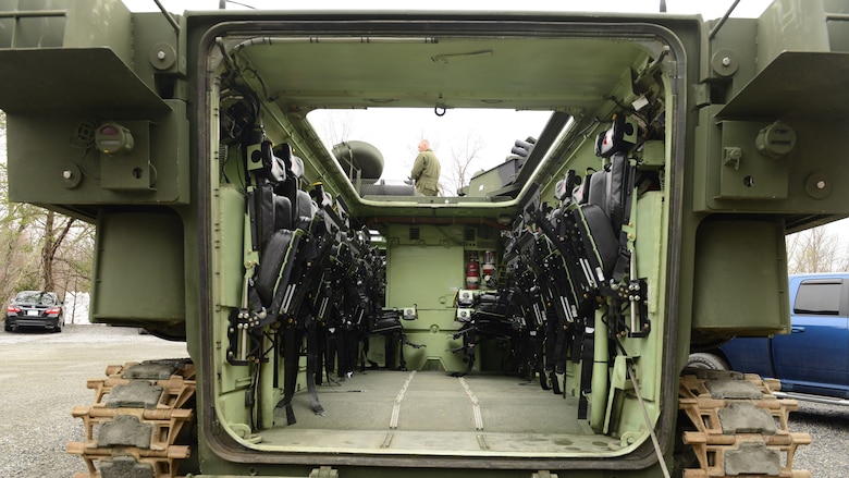 The Amphibious Assault Vehicle Survivability Upgrade is set on display at Marine Corps Base Quantico, Va., March 15, 2016. The AAV SU will build upon the existing hull. The upgrades include additional armor, blast-mitigating seats and spall liners. They may also include fuel tank protection and automotive and suspension upgrades to keep both land and sea mobility regardless of the added weight. 