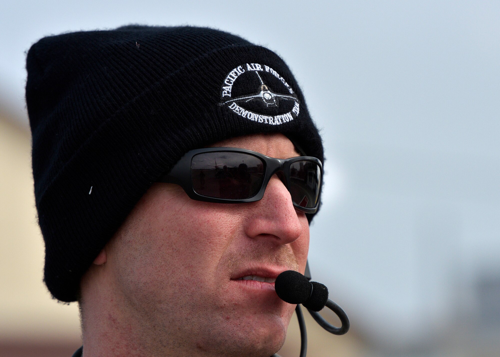 U.S. Air Force Maj. Austin Brown, the outgoing pilot with the Pacific Air Forces’ F-16 Demonstration Team, performs the role as a safety observer during the second demonstration flight of Capt. Richard Smeeding, the incoming pilot with the Pacific Air Forces Demonstration Team, at Misawa Air Base, Japan, March 10, 2016. The demonstration team is comprised of two pilots, who serve as the demonstration pilot and the safety observer. (U.S. Air Force photo by Senior Airman Deana Heitzman)