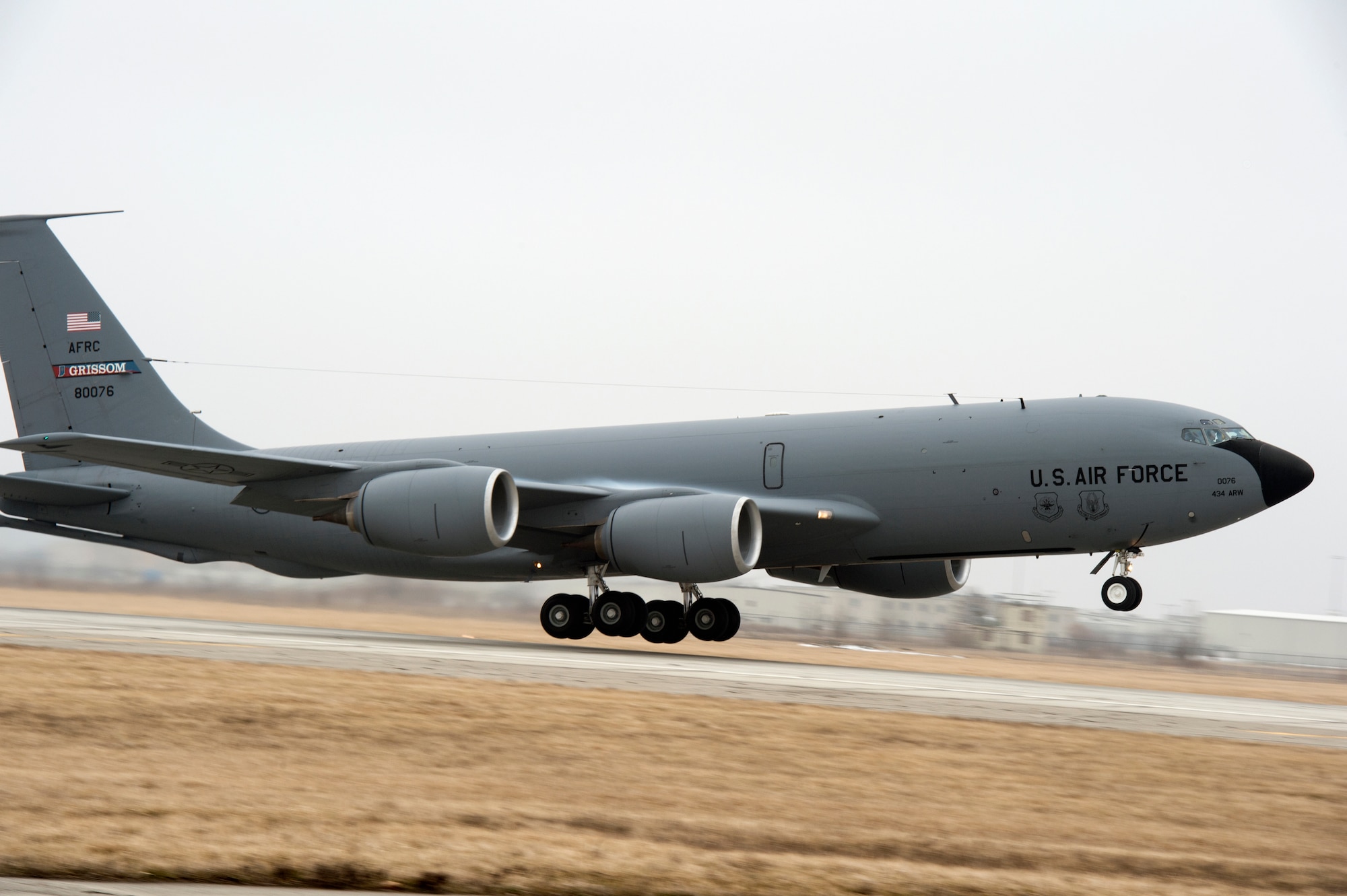 A 434th Air Refueling Wing KC-135R Stratotanker takes off from Grissom Air Reserve Base, Ind., March 5, 2016. The aircraft was part of a four-ship formation where aircraft depart in 30-second intervals and fly on the same refueling route. (U.S. Air Force photo/Tech. Sgt. Benjamin Mota)
