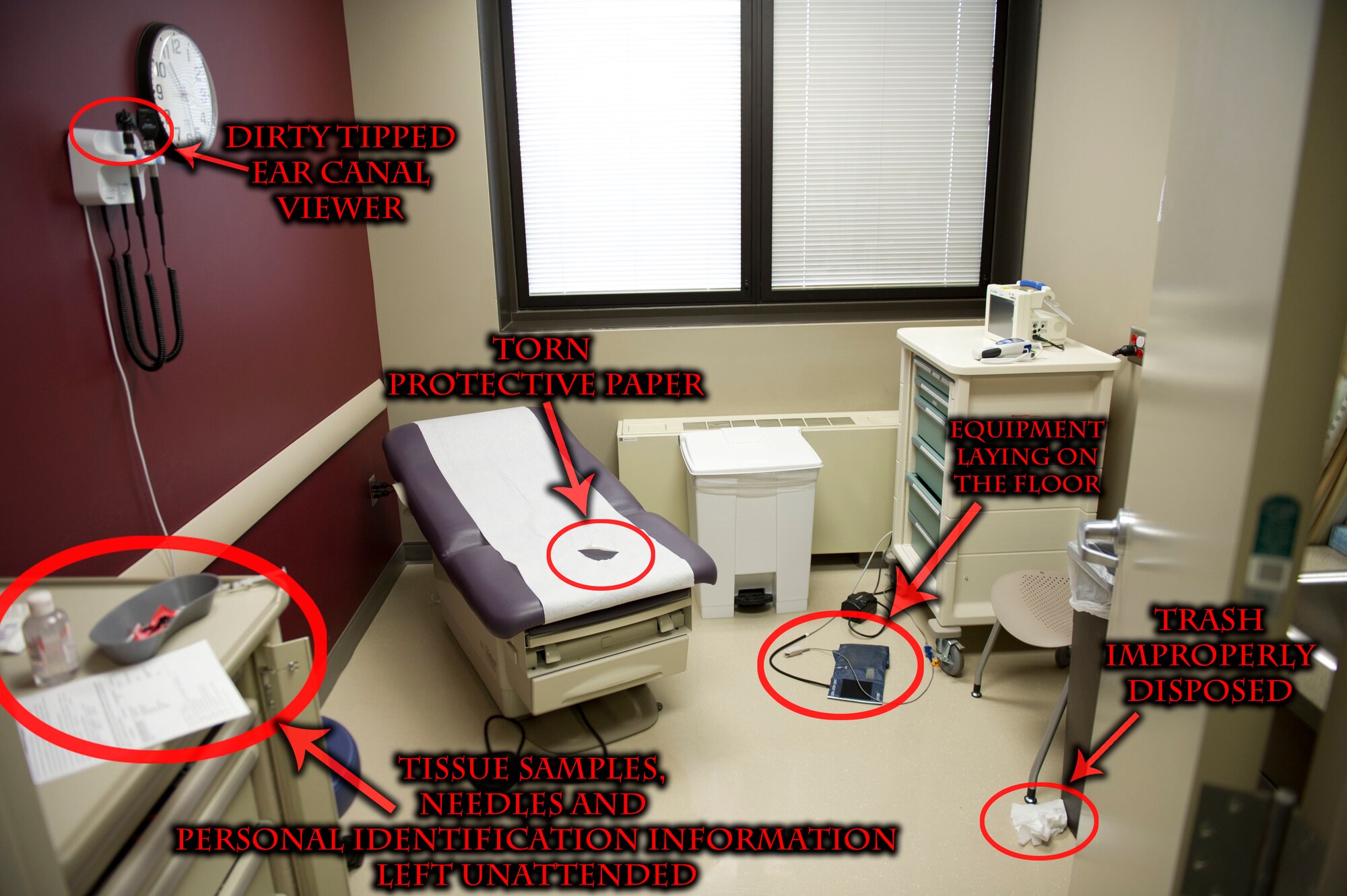 This room demonstrates what a patient treatment room should never look like and was displayed during Patient Safety Awareness Week March 15, 2016, at Fairchild Air Force Base, Wash. Patients are encouraged to take an active role in their health care by speaking up and speaking out, when they feel something isn't right. (U.S. Air Force photo illustration/Airman 1st Class Nick J. Daniello)