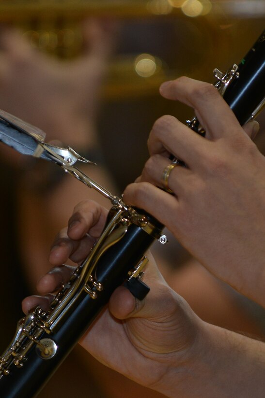 A U.S. Army Training and Doctrine Command (TRADOC) band Soldier plays the clarinet during practice at Fort Eustis, Va., March 10, 2016. The TRADOC band holds approximately 400 performances annually throughout Virginia and the region. (U.S. Air Force photo by Staff Sgt. Natasha Stannard)