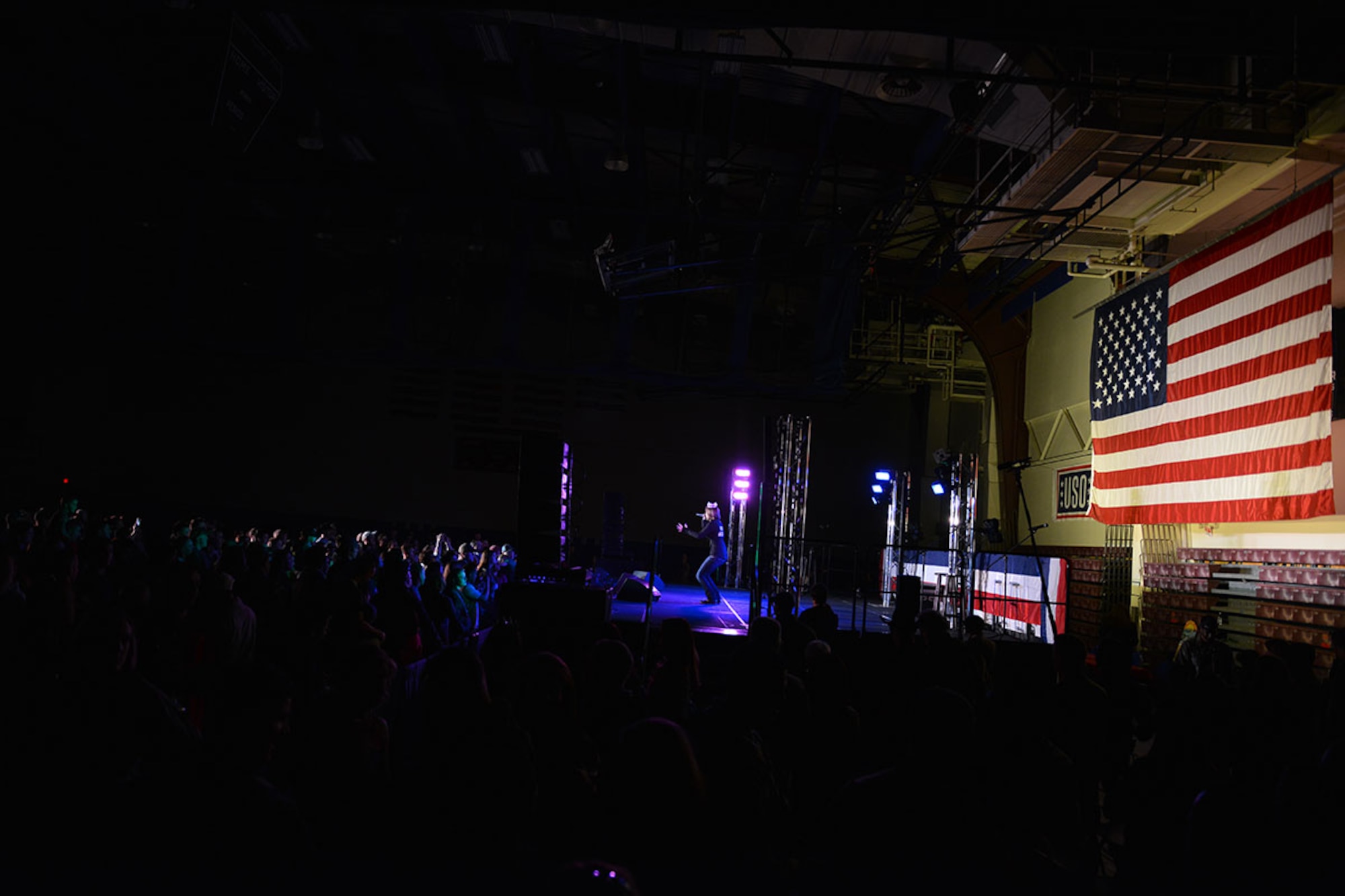 The USO Spring 2016 Entertainment Tour featuring Miss America Betty Cantrell, country singer and 10-year Army veteran Craig Morgan, North Carolina Panthers football player Charles Tillman, and Ultimate Fighting Championship fighters Anthony Pettis and Donald ‘Cowboy’ Cerrone visits Joint Base Elmendorf-Richardson for their first stop March 12, 2016. The tour was led by Air Force Gen. Paul Selva, 10th Vice Chairman of the Joint Chiefs of Staffs, who used this as an opportunity to visit Arctic Warriors. (U.S. Air Force photo by Airman 1st Class Kyle Johnson)