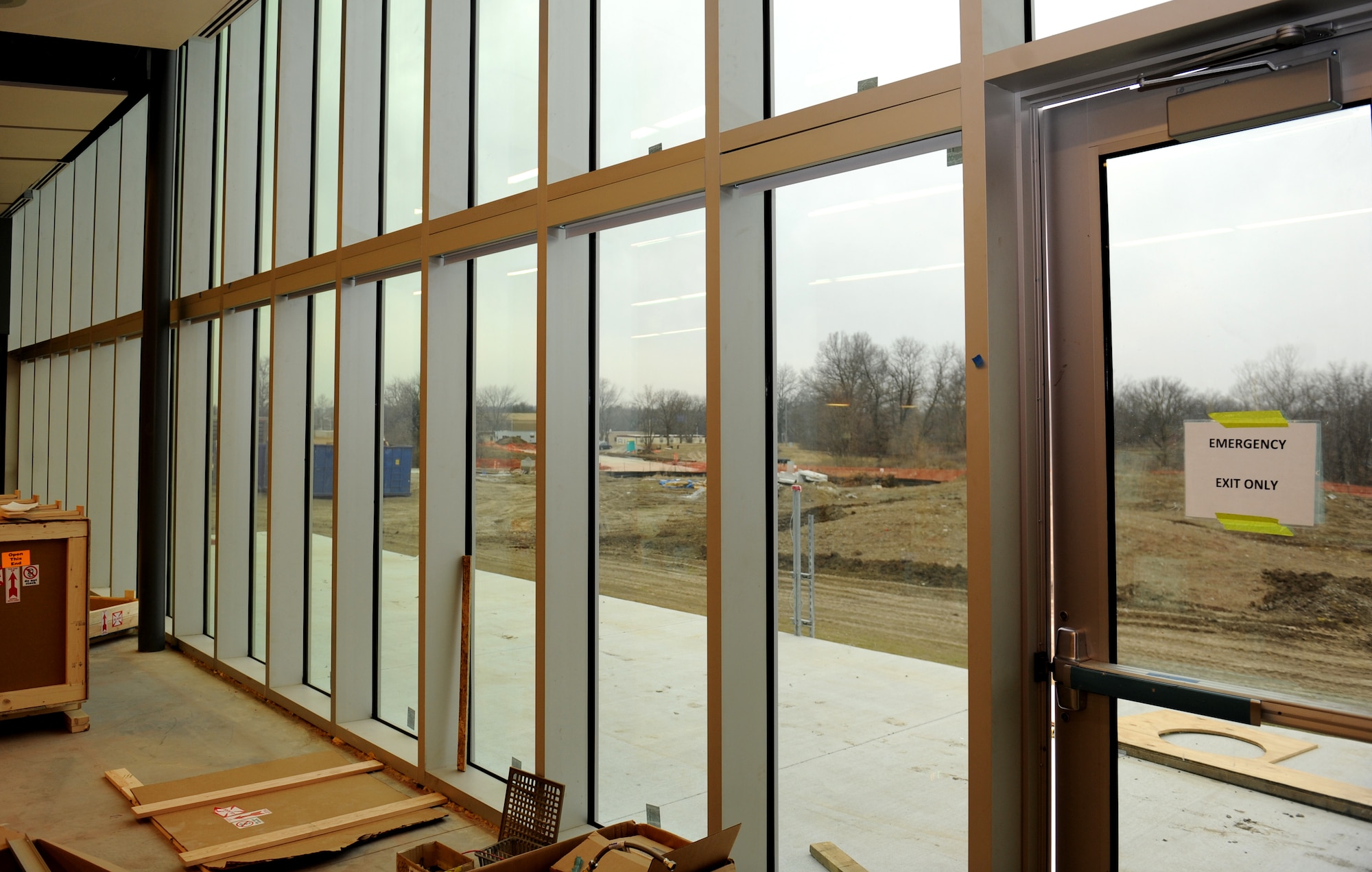 Daylight shines through floor to ceiling windows in the new Whiteman Bowling Center’s dining area at Whiteman Air Force Base, Mo., Feb. 23, 2016. The new facility will have a larger dining area than the old bowling center and additional seating outside. (U.S. Air Force photo by Tech Sgt. Miguel Lara)
