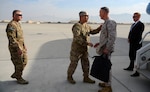 Army Gen. John F. Campbell, center left, then-commander of NATO’s Resolute Support mission and U.S. forces in Afghanistan, welcomes Marine Corps Gen. Joseph F. Dunford Jr., chairman of the Joint Chiefs of Staff, to Bagram Airfield, Afghanistan, Dec. 8, 2015. (DoD photo by Air Force Staff Sgt. Tony Coronado)