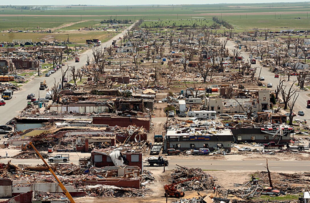 Greensburg, KS  May 16, 2007 - The center of town resembles a bomb site twelve days after it was hit by an F5 tornado. Cleanup and reconstruction will take years.  Photo by Greg Henshall / FEMA 