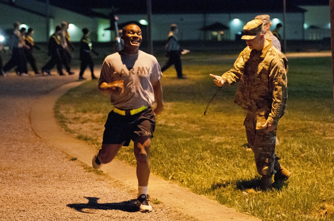 A U.S. Army Reserve Soldier, competing in the 316th Sustainment Command (Expeditionary) Best Warrior Competition, completes the two mile run portion of the Army Physical Fitness Test at Fort Knox, Ky., March 16, 2016. (U.S. Army photo by Staff Sgt. Dalton Smith/Released)