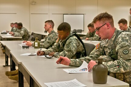 U.S. Army Reserve Soldiers compete the essay portion of the 316th Sustainment Command (Expeditionary) Best Warrior Competition at Fort Knox, Ky., March 16, 2016. (U.S. Army photo by Staff Sgt. Dalton Smith/Released)