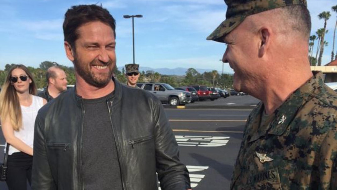 Hollywood star Gerard Butler visited Camp Pendleton, where he screened his new movie, "London Has Fallen," in with military and their families. Butler, escorted by Col. Ian R. Clark and Lt. Col. David Fairleigh, said the troops have always been big supporters of his movies, and this visit was about honoring our real-life heroes .
