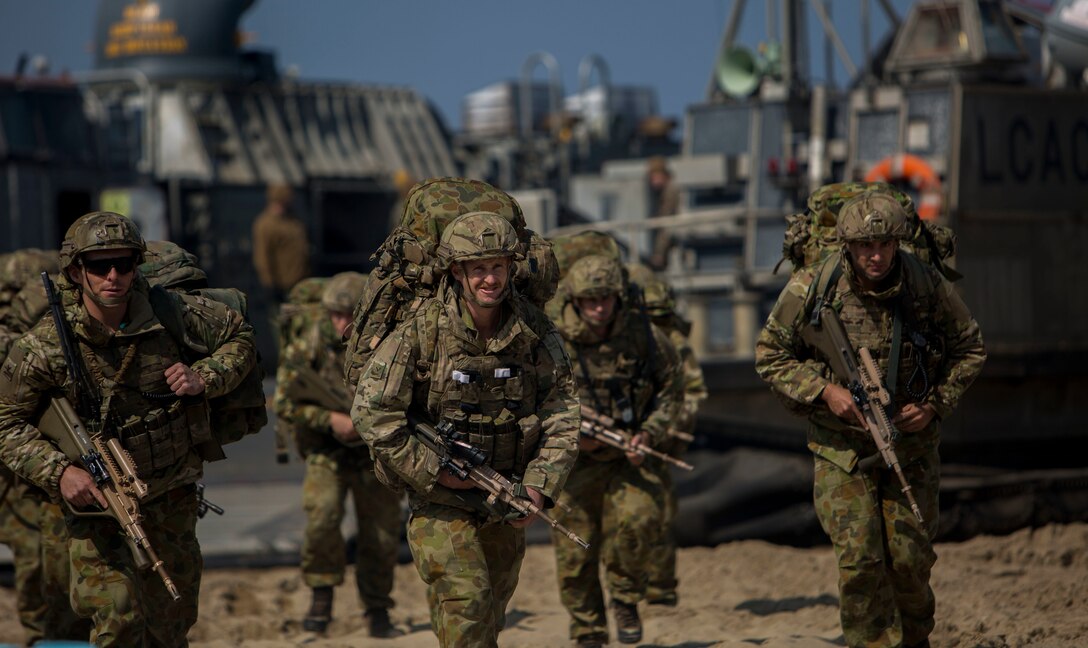 Australian Army Soldiers with Combat Team B, 6 Royal Australian Regiment, disembarked a Landing Craft Air Cushion, on Dogu Beach, South Korea, March 15, 2016, as part of Exercise Ssang Yong 16. Ssang Yong is a biennial combined amphibious exercise conducted by forward-deployed U.S. forces with the Republic of Korea Navy and Marine Corps, Australian Army and Royal New Zealand Army Forces in order to strengthen our interoperability and working relationships across a wide range of military operations - from disaster relief to complex expeditionary operations.
