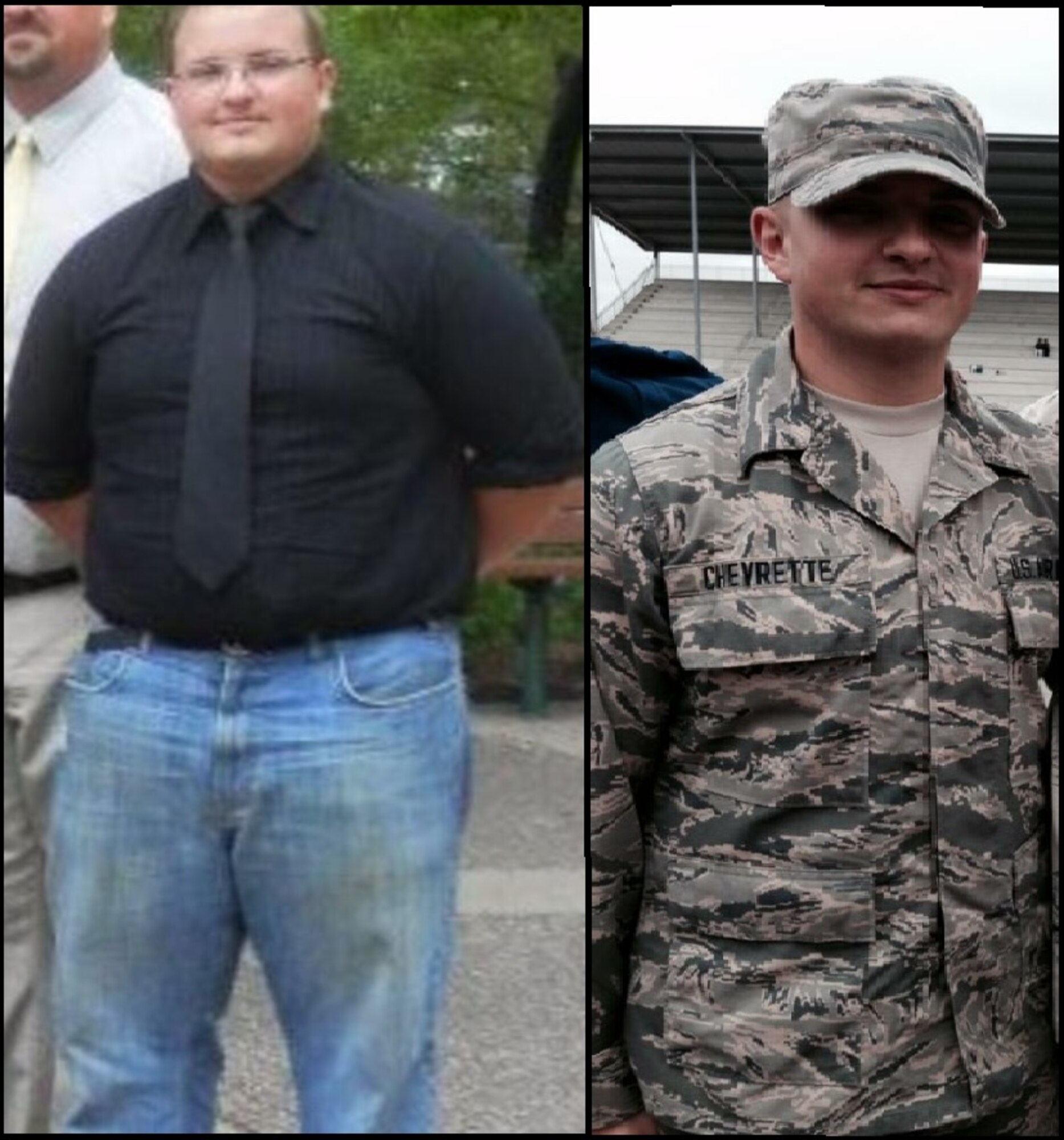 Airman 1st Class Dan Chevrette, 22nd Logistics Readiness Squadron heavy equipment mechanic, dropped approximately 100 pounds in order to enlist in the Air Force.  “Being in the Air Force was something I’ve always dreamed about as a kid, so I knew I had to enlist no matter what it took.” said Chevrette.
