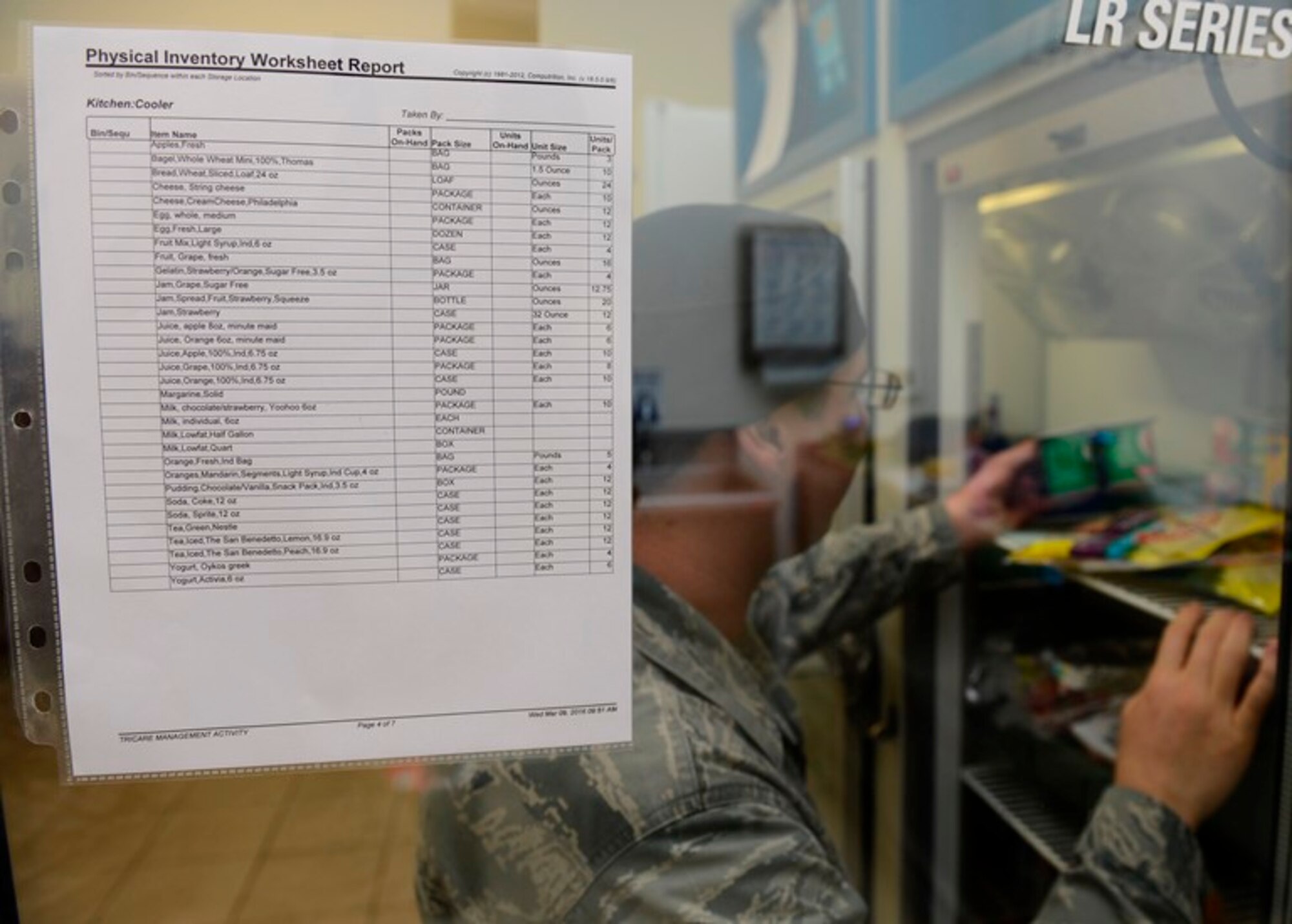 Senior Airman Kevin Moynihan, 31st Medical Support Squadron diet therapy technician, collects menu items, March 9, 2016, at Aviano Air Base, Italy. A 31st MDSS dietician approves daily menus and diet therapy technicians make individualized adjustments to suit inpatients’ needs. (U.S. Air Force photo by Senior Airman Austin Harvill/Released)