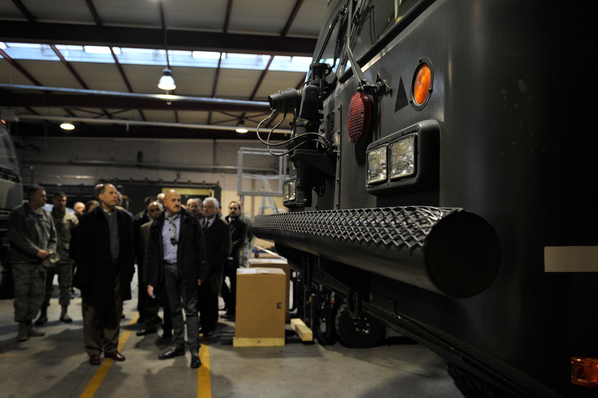 Lt. Gen. Lee K. Levy II (front left), Air Force Sustainment Center commander, tours the Central Regional Storage Facility site March 3, 2016, at Sanem, Luxembourg. The CRSF site stores Air Force equipment such as government vehicles, fuel tanks and basic equipment airfield requirement kits. (U.S. Air Force photo/Airman 1st Class Larissa Greatwood)