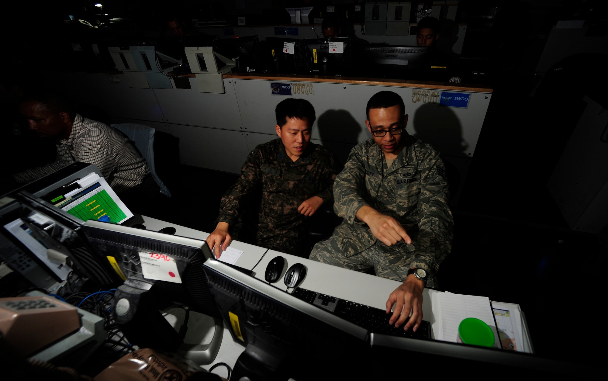 U.S. Air Force Staff Sgt. Andrew Scott, Air Component Command combined weather specialty forecaster, assesses the weather during Key Resolve 16 at Osan Air Base, Republic of Korea, March 9, 2015. The 607th Weather Squadron’s responsibility is to provide the weather picture for the airspace to ensure safety of aircrew, passengers and cargo. (U.S. Air Force photo by Staff Sgt. Nick Wilson/Released)