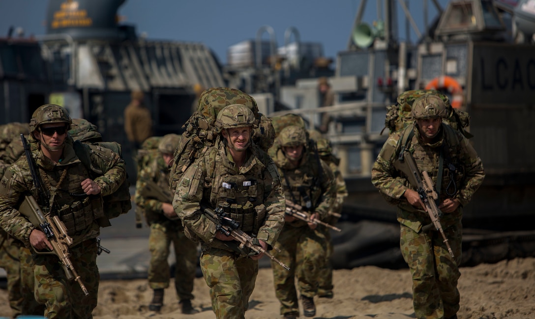 Australian Army Soldiers with Combat Team B, 6 Royal Australian Regiment, disembarked a Landing Craft Air Cushion, on Dogu Beach, South Korea, March 15, 2016, as part of Exercise Ssang Yong 16. Ssang Yong is a biennial combined amphibious exercise conducted by forward-deployed U.S. forces with the Republic of Korea Navy and Marine Corps, Australian Army and Royal New Zealand Army Forces in order to strengthen our interoperability and working relationships across a wide range of military operations - from disaster relief to complex expeditionary operations.