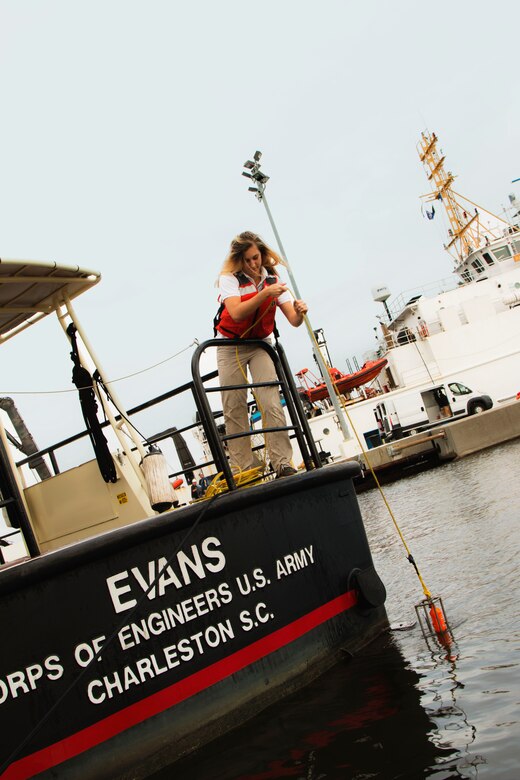 The Charleston District has two of the very few female survey technicians in the entire Corps of Engineers on their staff. Jennifer Kist is one of seven full-time female survey techs.