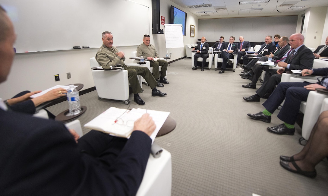 Marine Corps Gen. Joseph F. Dunford Jr., chairman of the Joint Chiefs of Staff, attends a U.S.-U.K. forum at the National Defense University in Washington, D.C., March 17, 2016. DoD photo by Navy Petty Officer 2nd Class Dominique A. Pineiro