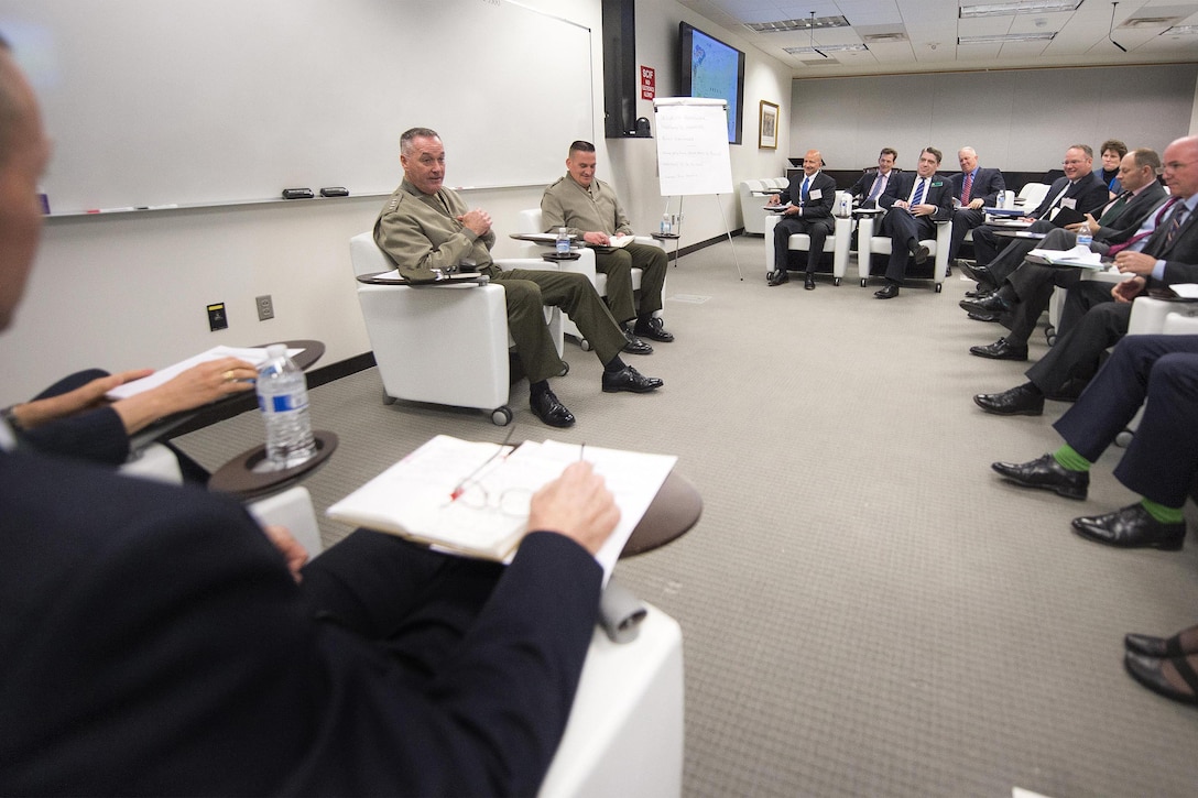 Marine Corps Gen. Joseph F. Dunford Jr., chairman of the Joint Chiefs of Staff, attends a U.S.-U.K. forum at the National Defense University in Washington, D.C., March 17, 2016. DoD photo by Navy Petty Officer 2nd Class Dominique A. Pineiro