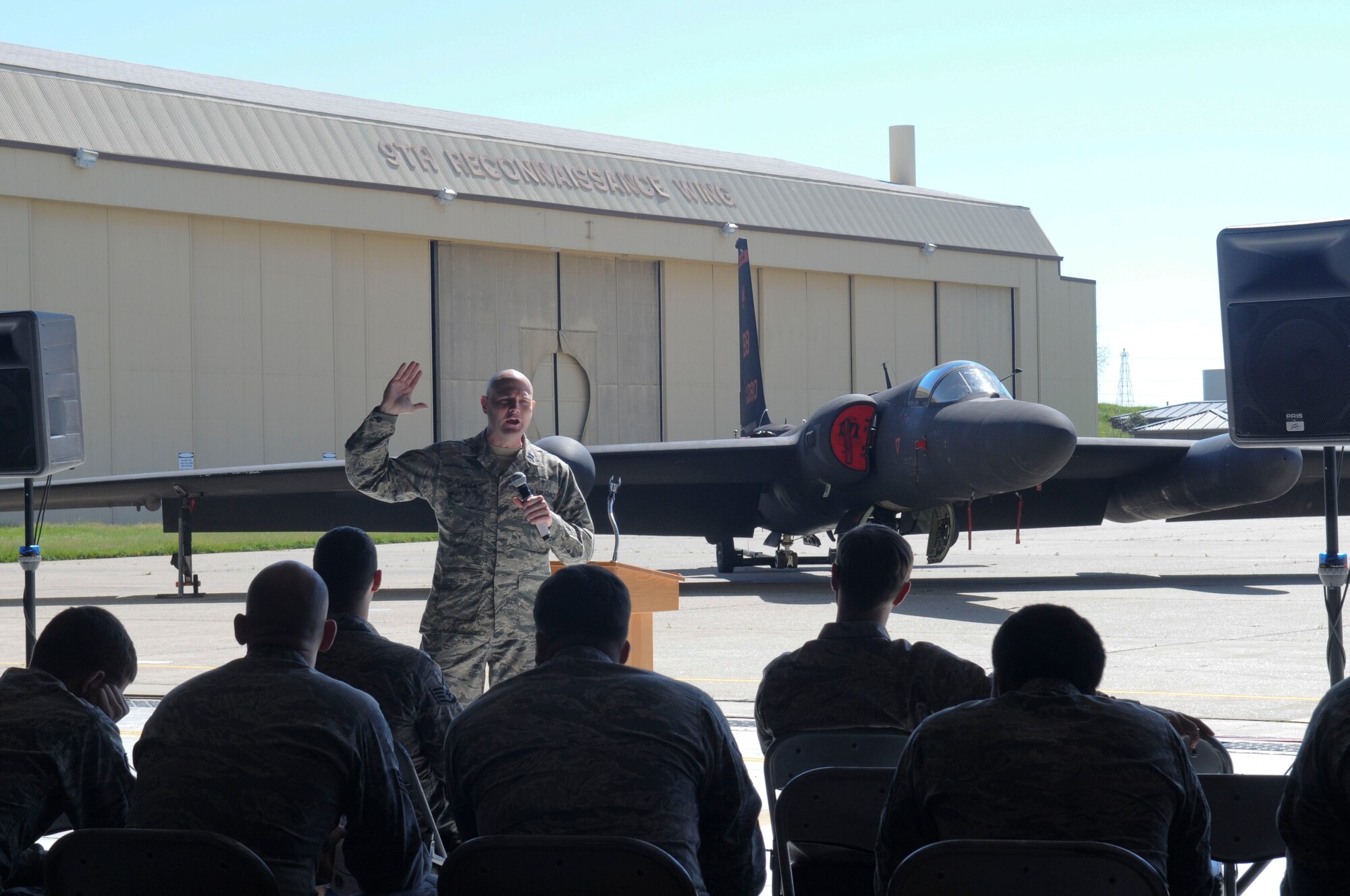 Chaplain (Capt.) Timothy Tangen, 9th Reconnaissance Wing chaplain, speaks at the inaugural Airman 2 Airman Prayer Lunch on Beale Air Force Base, California, Mar. 17, 2016. The Beale Chaplain Corps Team held a luncheon for the airmen of team Beale. “Airman 2 Airman” is a Beale Chapel initiative to stand shoulder to shoulder with Airmen creating meaningful engagement through intentional, relational and strategic wingmanship. (U.S. Air Force photo by Senior Airman Michael Hunsaker)