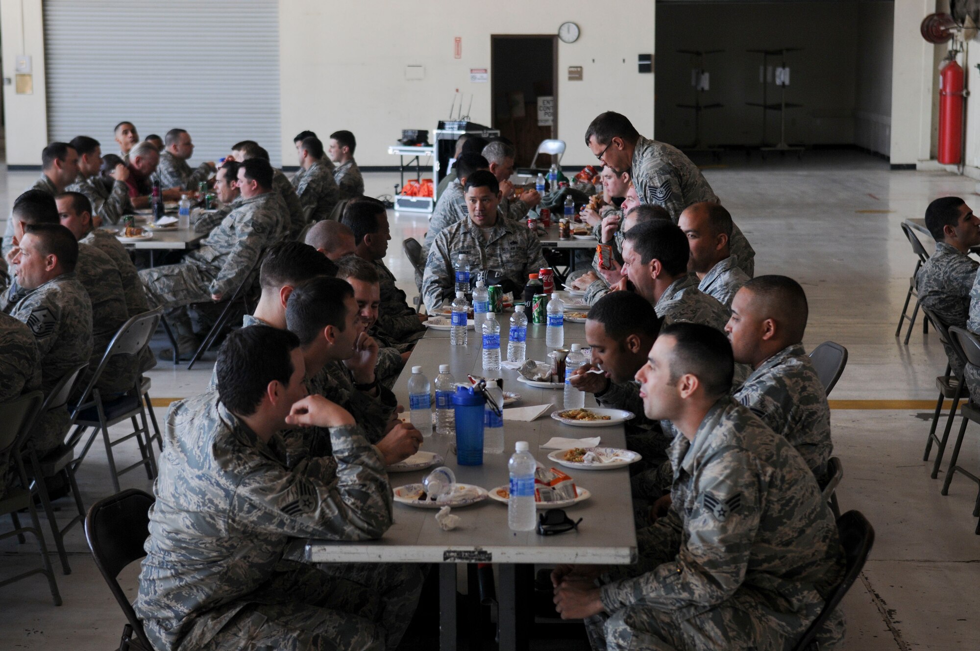 Beale Airmen talk during the inaugural Airman 2 Airman Prayer Lunch on Beale Air Force Base, California, Mar. 17, 2016. Airmen were invited to have lunch and open prayer by the Beale Chaplain Corps Team. (U.S. Air Force photo by Senior Airman Michael Hunsaker)