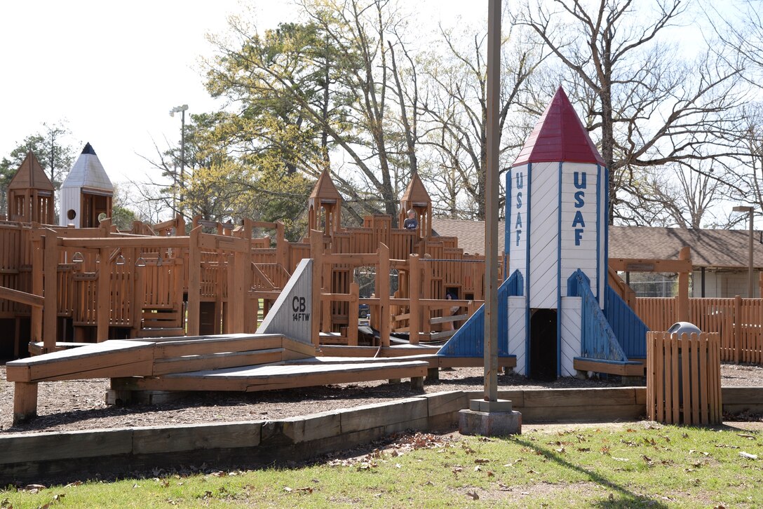 Columbus Air Force Base, Mississippi, is home to Freedom Park, a large wooden playground for children to play on. The original Freedom Park was built in 1976 and was rebuilt into the current form in 1996. (U.S. Air Force photo/Airman 1st Class John Day)