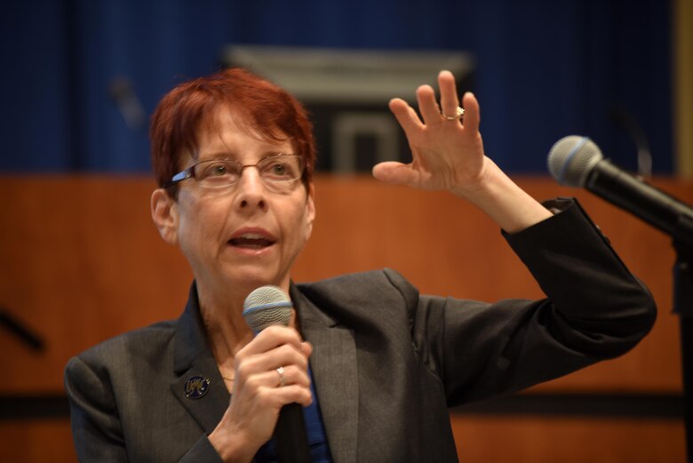 Margot Dorfman, U.S. Women's Chamber of Commerce chief executive officer, addresses attendees about the federal market place changes and how they affect women's small businesses during the 5th Annual Small Business Forum at Tennessee State University in Nashville, Tenn., March 17, 2016. 