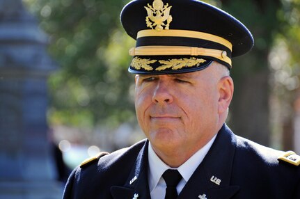 Lt. Col. William Steen, command chaplain for the U.S. Army Reserve's 99th Regional Support Command, prepares to give the invocation during a ceremony March 18 at the Princeton Cemetery in Princeton, N.J., to honor President Grover Cleveland.