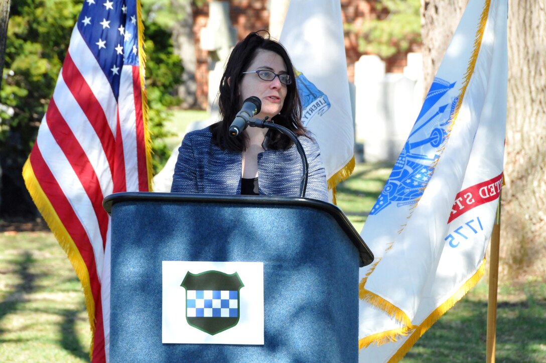 Liz Lempert, mayor of Princeton, N.J., delivers remarks during a ceremony March 18 at the Princeton Cemetery to honor President Grover Cleveland.  President Cleveland lived in retirement in Princeton until his death in 1908.