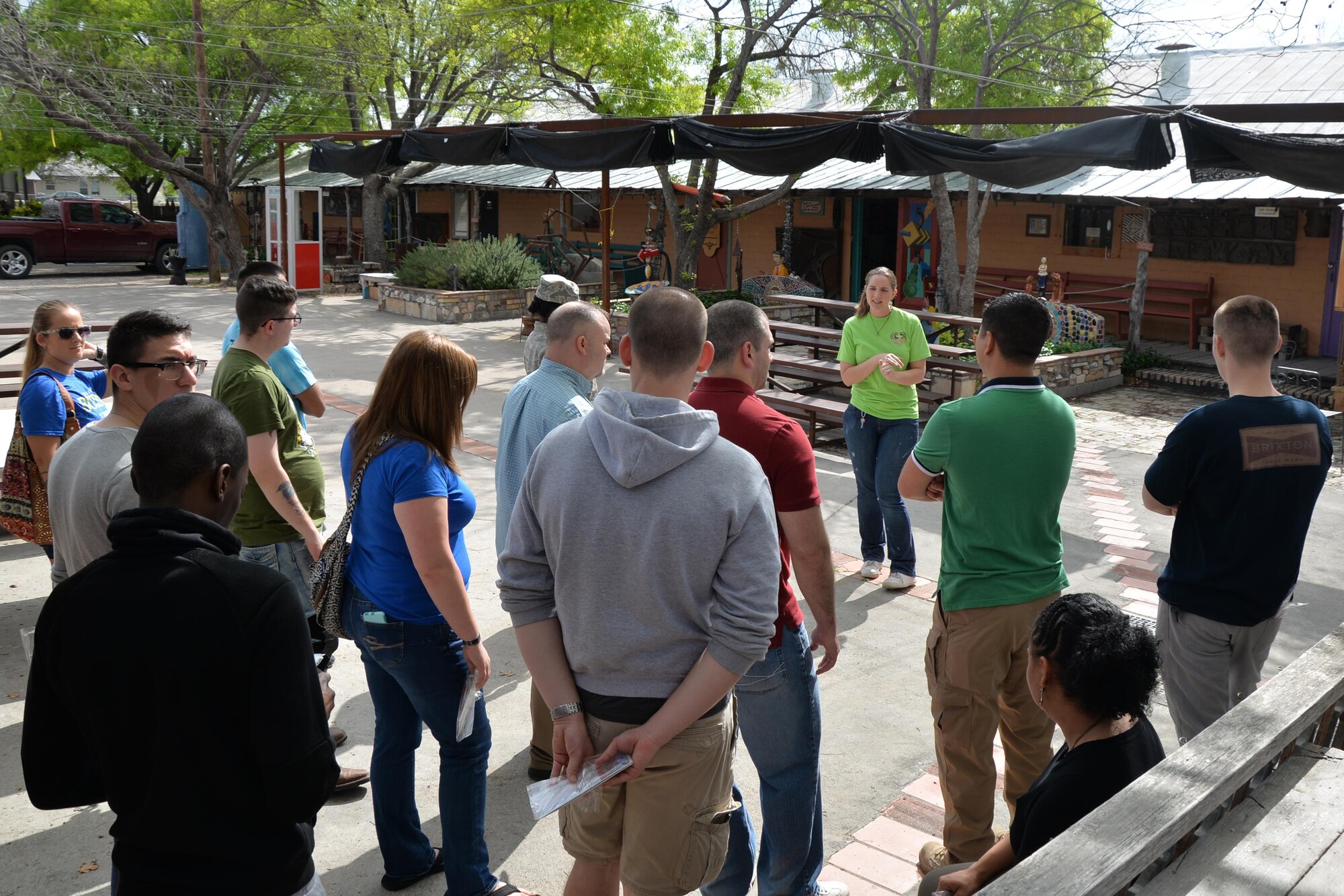 Goodfellow Air Force Base members visit the Chicken Farm Art Center in San Angelo, Texas, March 17, 2016. The Chicken Farm Art Center was founded in 1971 as a permanent location for artists to live and work. The Chicken Farm Art Center hosts community events such as art exibits and music venues. (U.S. Air Force photo by Airman 1st Class Randall A. S. Moose)