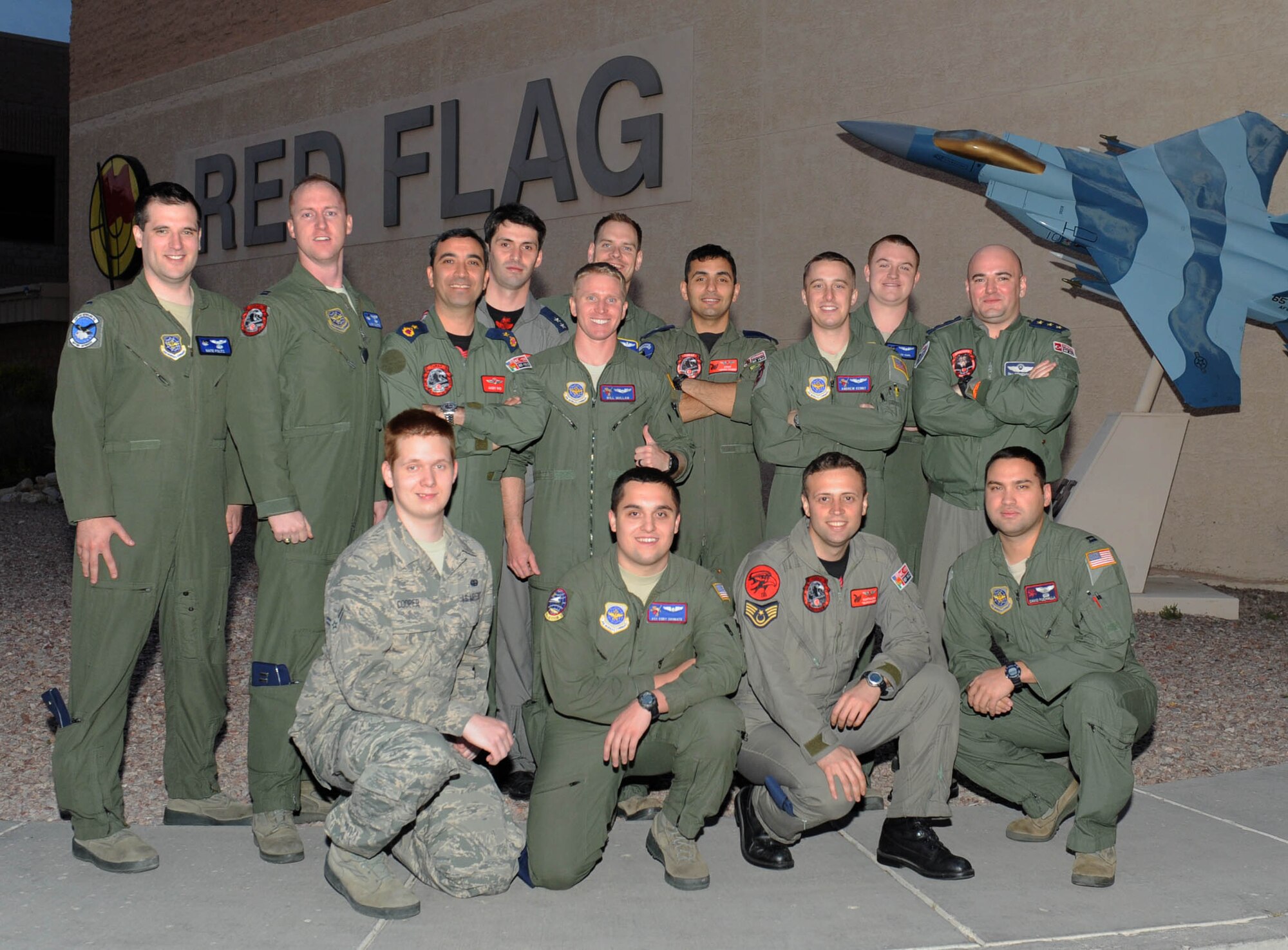 U.S. and Turkish air force crews pose for a photo, March 8, 2016, at Nellis Air Force Base, Nev., after their successful formation flights. The U.S. Air Force and the Turkish air force flew KC-135 Stratotankers together in formation for the first time in their histories during Red Flag 16-2. (U.S. Air Force photo/Senior Airman David Bernal Del Agua)