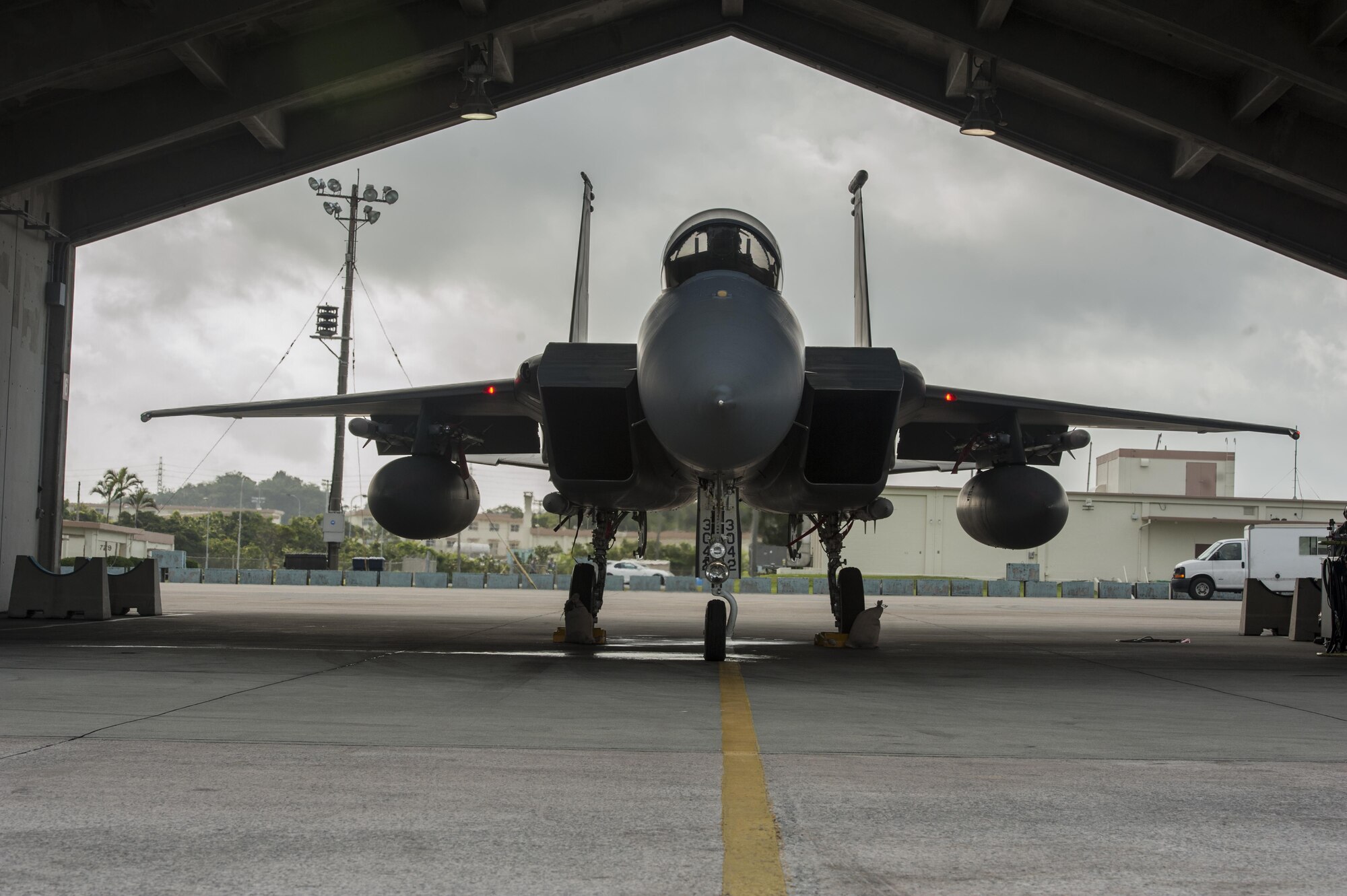 A 44th Fighter Squadron F-15 Eagle prepares to taxi March 18, 2016, at Kadena Air Base, Japan. Kadena pilots participated in training to hone and maintain their wartime readiness. (U.S. Air Force photo by Airman 1st Lynette M. Rolen)