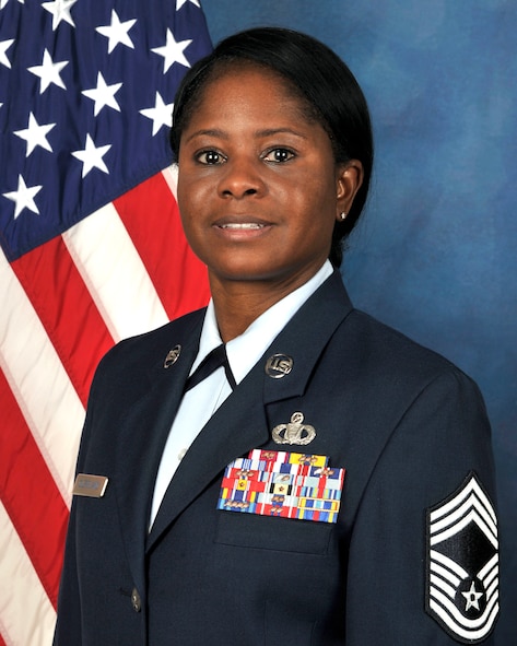 Chief Master Sgt. Lashanda Cleveland was promoted at the U.S. Air Force Expeditionary Center on Joint Base McGuire-Dix-Lakehurst on Fe. 29, 2016. (U.S. Air Force photo/Danielle Brooks)