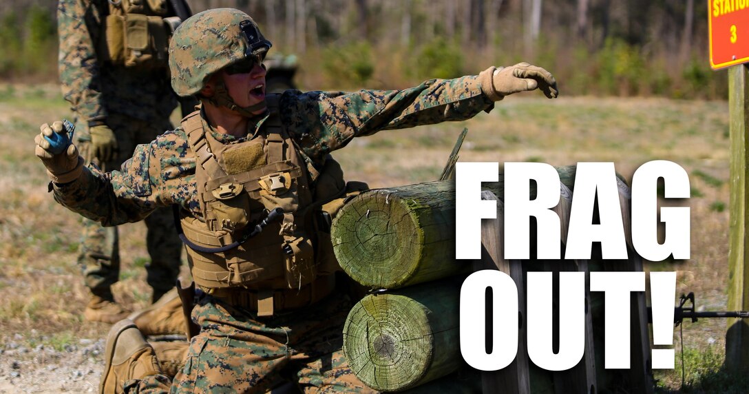 Lance Cpl. Evan D. Deniston, a military policeman with 2nd Law Enforcement Battalion, throws a dummy grenade, a non-exploding practice tool, during an assault course at Camp Lejeune, N.C., March 16, 2016. This drill is part of an annual training event to prepare them for combat situations when they are called upon to deploy.. Marines took turns providing cover fire for their partner, allowing them to throw a dummy grenade near the simulated enemy position.  (U.S. Marine Corps photo by Lance Cpl. Aaron K. Fiala/Released)