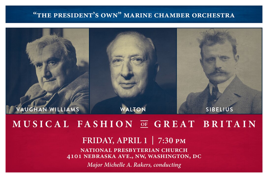 MUSICAL FASHION OF GREAT BRITAIN: Friday, April 1 at 7:30 p.m. (EDT), National Presbyterian Church, Washington, D.C. Few would argue the musical sway Jean Sibelius held over Nordic composers, but he also significantly impacted the work of many British composers, including Sir William Walton and Ralph Vaughan Williams. So it became the musical fashion of Great Britain to emulate the great Finnish composer. This concert will highlight works by all three composers, including Vaughan Williams’ Fantasia on Greensleeves; Walton’s Concerto for Viola and Orchestra, featuring soloist Staff Sgt. Sarah Hart (pictured above); and Sibelius’ Valse triste, Opus 44, No. 1 and Symphony No. 7 in C, Opus 105. The concert is free and no tickets are required. Free parking is available.
