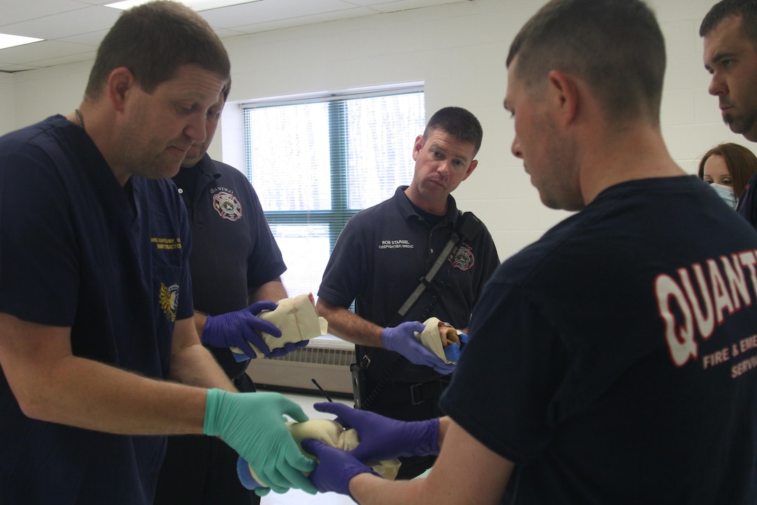 Quantico Fire and Emergency Services Paramedics had the opportunity to practice advanced airway management techniques on a cadaver. Airway management is a set of medical procedures performed to prevent airway obstruction and thus ensure an open path between a patient’s lungs and the atmosphere.