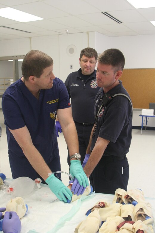 Quantico Fire and Emergency Services Paramedics had the opportunity to practice advanced airway management techniques on a cadaver. Airway management is a set of medical procedures performed to prevent airway obstruction and thus ensure an open path between a patient’s lungs and the atmosphere.