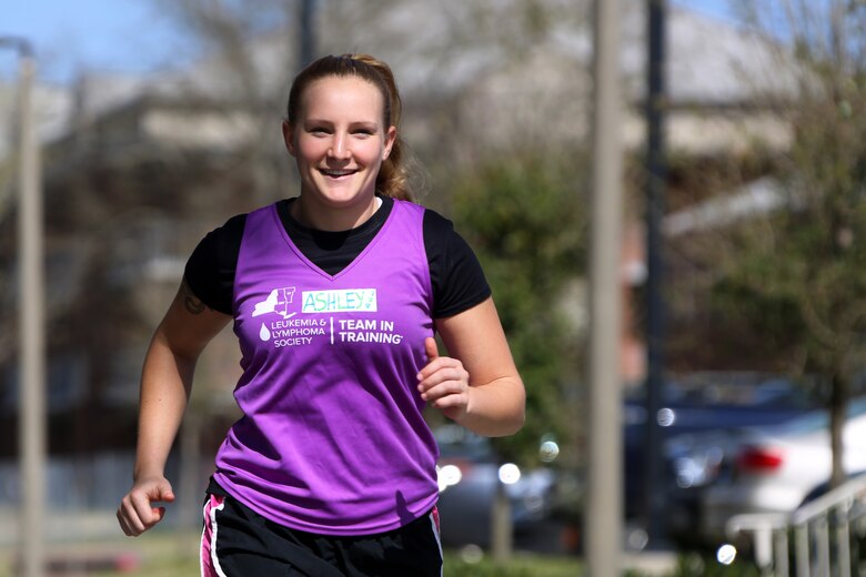 Sergeant Ashley Rowback runs at Marine Corps Air Station Cherry Point, N.C., Feb. 5, 2016. Rowback recently completed a 48.6 mile four event race and raised more than 11,000 dollars for leukemia and lymphoma research in memory of her late grandfather. Rowback’s love for running has given her the ability to use something she enjoys as a way to raise awareness. Her passion for physical fitness has shaped her career in the Marine Corps and has paved the way for her transition into the nursing field upon her exit from the Corps. Rowback is the 2nd Marine Aircraft Wing commanding general’s driver. (U.S. Marine Corps photo by Cpl. N.W. Huertas/ Released)