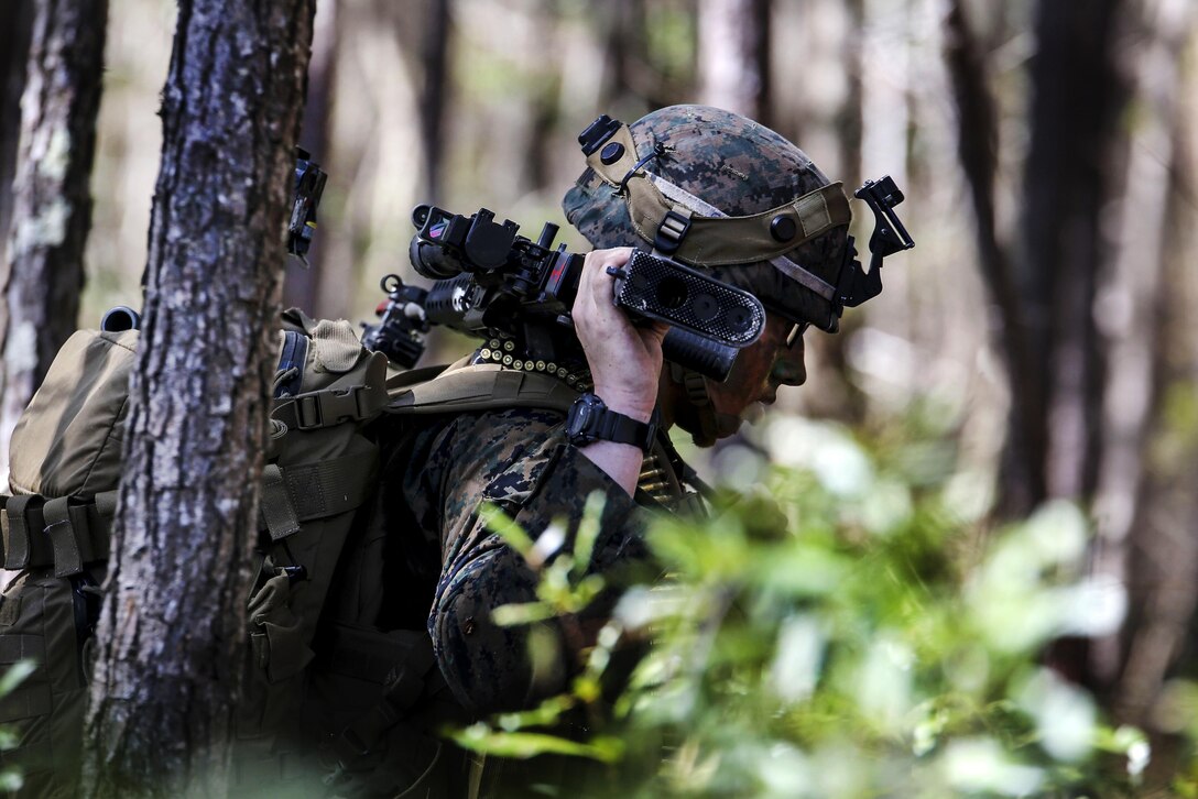 A Marine conducts a patrol during a field exercise on Camp Lejeune, N.C., March 9, 2016. Marine Corps photo by Cpl. Paul S. Martinez