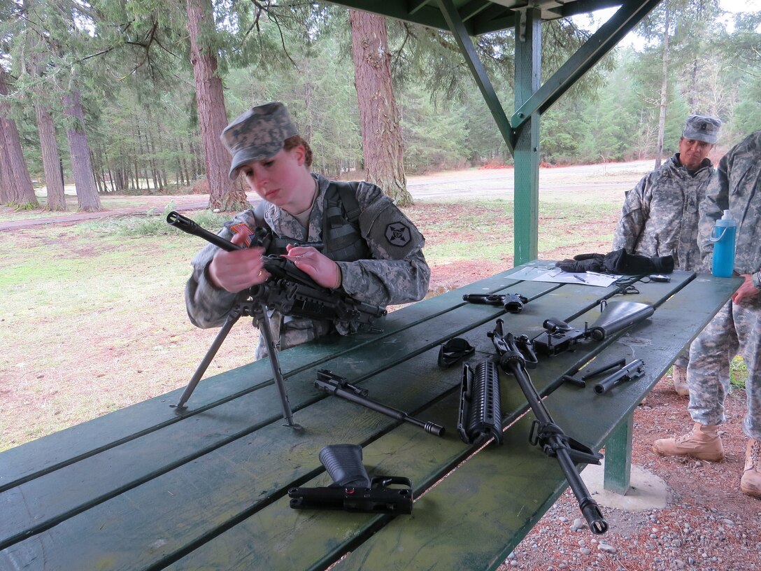 Spc. Christine Holzwarth of Billings, Mont., was the sole female Soldier in the 364th ESC Best Warrior Competition held at JBLM March 2-5. Holzwath advanced from the 652nd Regional Support Group’s competition held earlier this year in Helena, Mont. The BWC shows that the Soldiers of 364th ESC are committed to the warrior ethos and stand ready, trained and able to defeat the enemies of the United States.