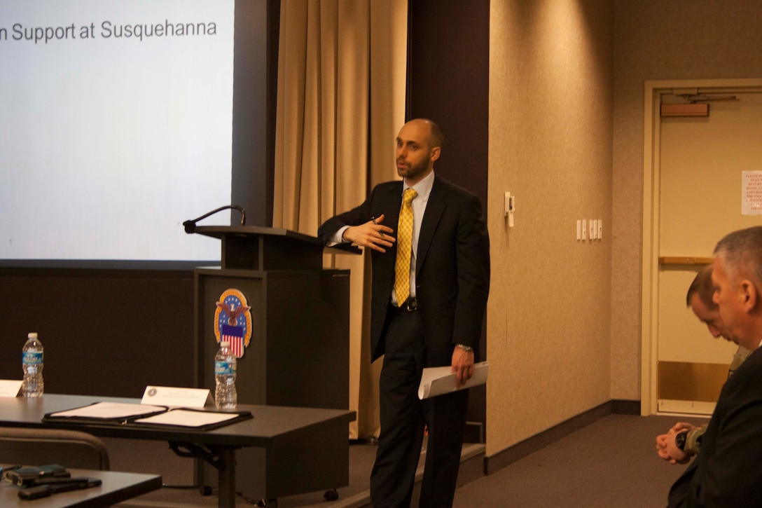 Derrick Boucher, FBI supervisory special agent in charge, Philadelphia Division, Harrisburg field office, addresses the participants on active shooter response team action.  