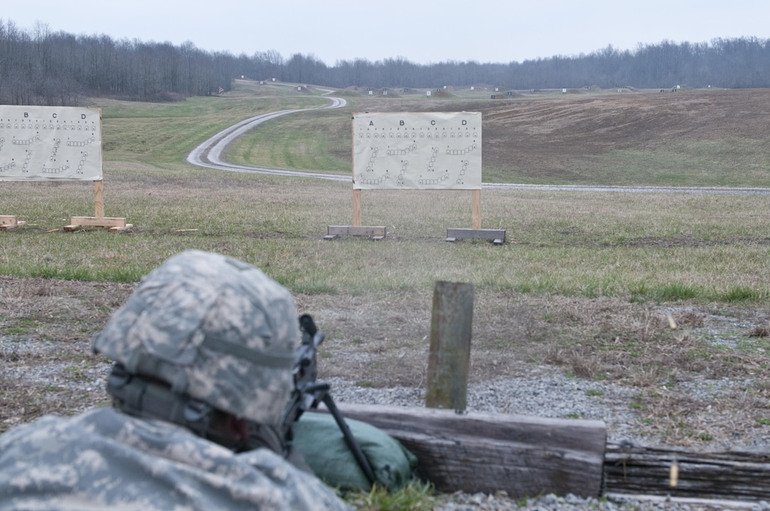 Paperwork - An Army Reserve Soldier with the 478th Engineer Battalion, zeroes his weapon on a paper target during the 478th Engineer Battalion's crew-served weapons qualification and field training exercise, March 10 to 13 at Fort Knox, Ky. (U.S. Army photo by Staff Sgt. Debralee Best)