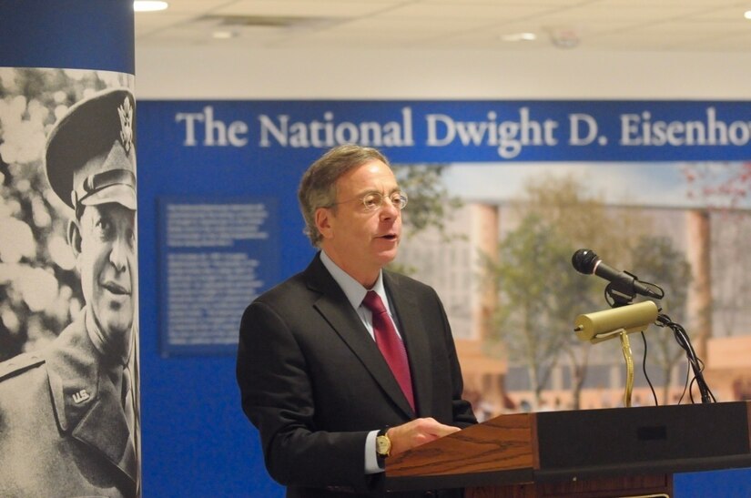 Sidney Goodfriend, founder and chairman of American Corporate Partners gives a little history behind "ACP" during the American Corporate Partners and USAR Partnership Signing at the Pentagon in Washington March 21.