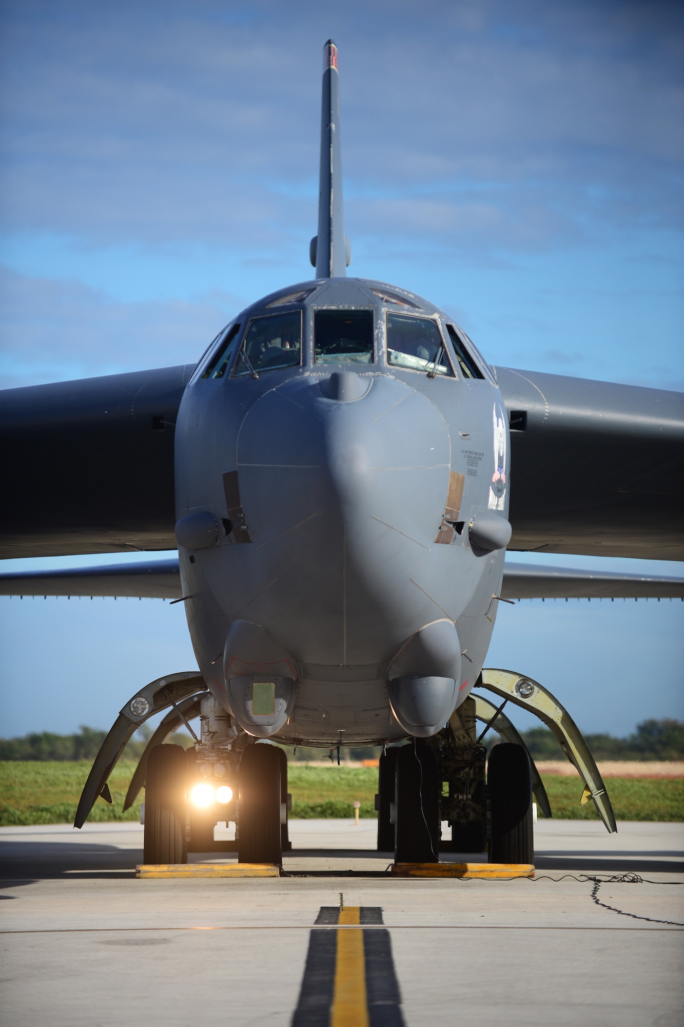 A B-52 Stratofortress sits on the flightline March 21, 2016, at Andersen Air Force Base, Guam. The B-52 is a long-range, heavy bomber that can fly up to 50,000 feet and has the capability to carry 70,000 pounds of nuclear or precision guided conventional ordnance with worldwide precision navigation capability. (U.S. Air Force photo by Senior Airman Joshua Smoot/Released)
