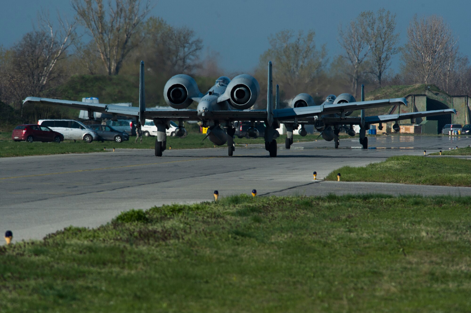 U.S. Air Force A-10 Thunderbolt II assigned to the 74th Expeditionary Fighter Squadron taxi down the runway during the 74th EFS’s deployment in support of Operation Atlantic Resolve at Graf Ignatievo, Bulgaria, March 18, 2016. The squadron trained alongside NATO allies and partners from 14 nations as a part of the six-month deployment aimed to ensure the security of the European continent. (U.S. Air Force photo by Staff Sgt. Joe W. McFadden/Released)