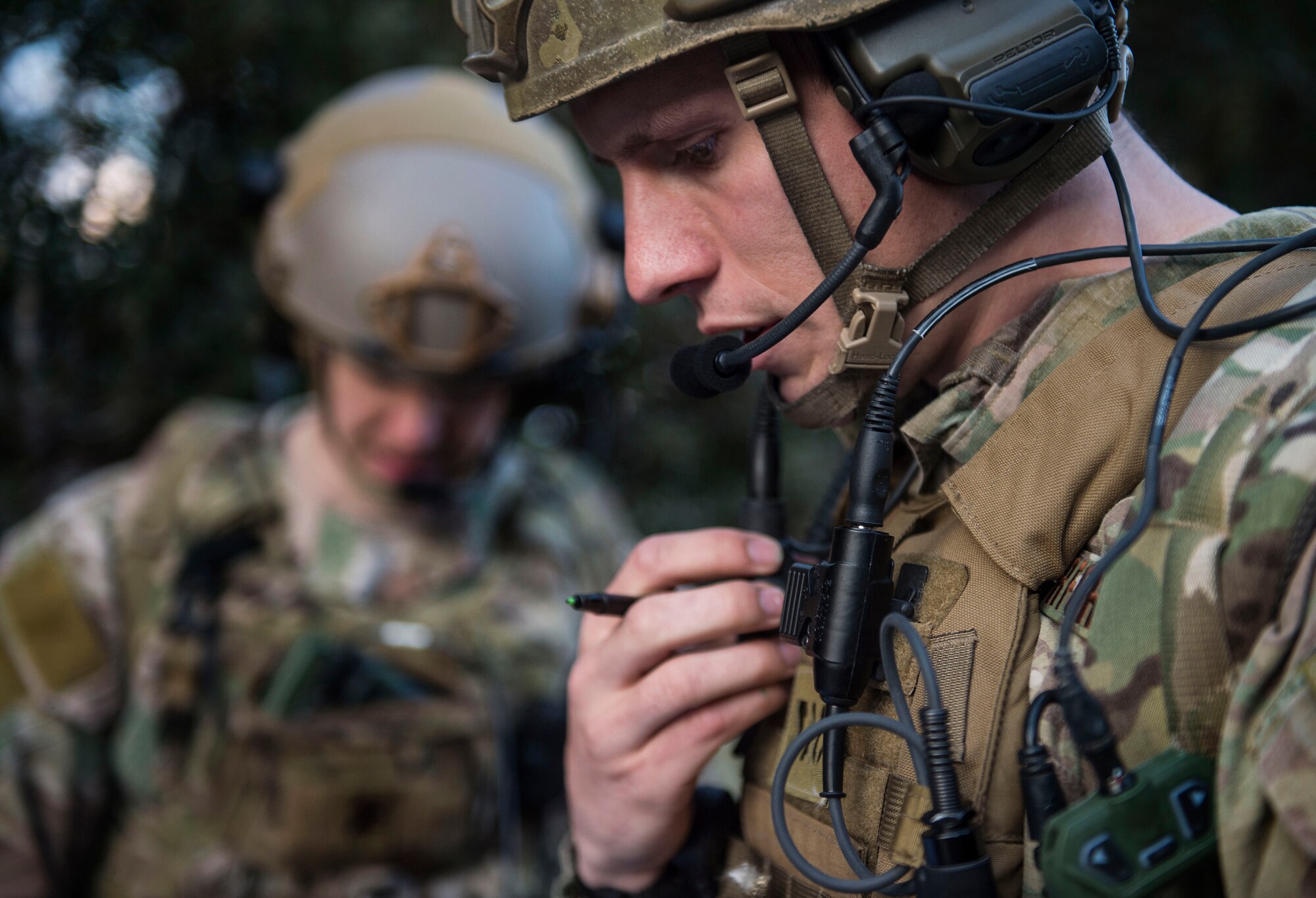 Senior Airman Tormod Lillekroken, 2nd Air Support Operations Squadron joint terminal attack controller, reviews training objectives as part of a night training scenario during Exercise Serpentex ‘16 in Corsica, France, March 15, 2016. Lillekroken is a member of an elite group of Airmen known as tactical air control party members and has been recently assigned to the 2nd ASOS. Lillekroken was raised in Stange, Norway and uses his ability to speak four languages to build partnership capacity while stationed in Europe. (U.S. Air Force photo/Staff Sgt. Sara Keller)