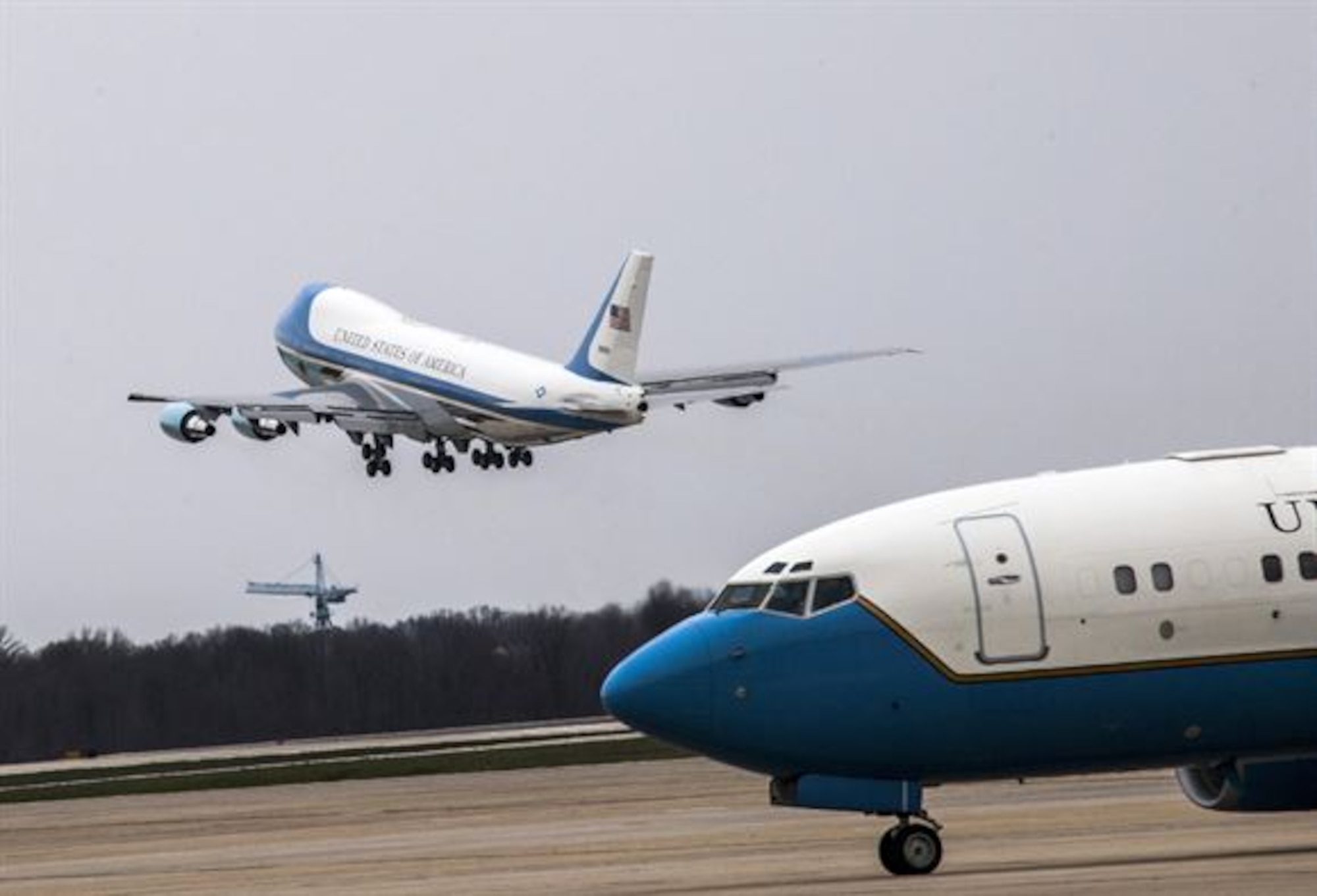 Air Force One departs Joint Base Andrews, Md., March 20, 2016, to transport President Barack Obama to Cuba. The 89th Airlift Wing owns two VC-25s, and when the president is on board, these jets assume the call sign Air Force One. (U.S. Air Force photo/Senior Master Sgt. Kevin Wallace)