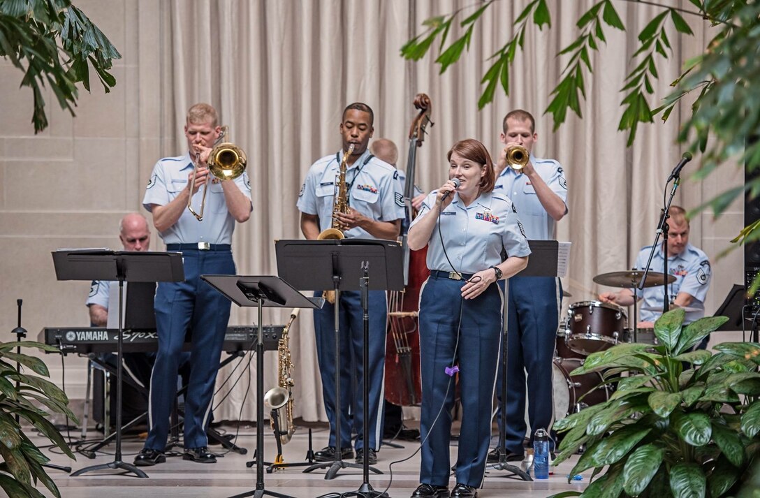 In honor of the 75th anniversary of the National Gallery of Art, the Airmen of Note combo performed in the East Garden.  The concert was the first in a series of commemorative concerts presented by various DC military bands.  (U.S. Air Force Photo by Senior Master Sgt Kevin Burns/released)