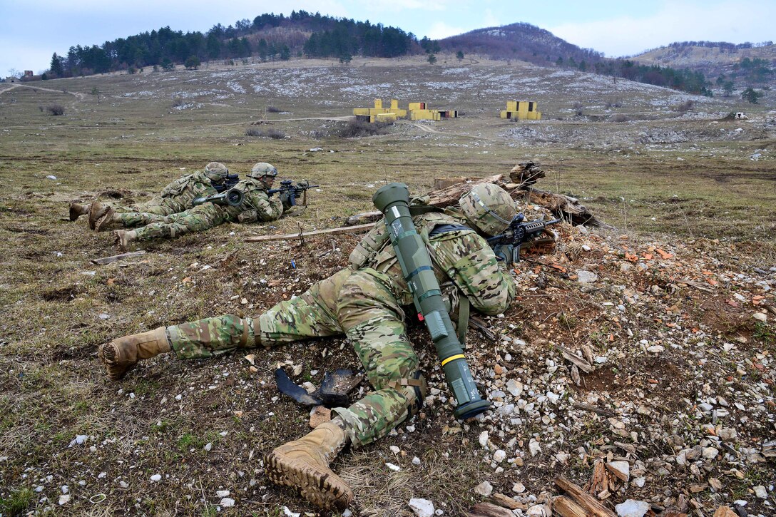 U.S. soldiers engage targets during a live-fire exercise as part of Exercise Rock Sokol at Pocek Range in Postonja, Slovenia, March 9, 2016. Army photo by Paolo Bovo