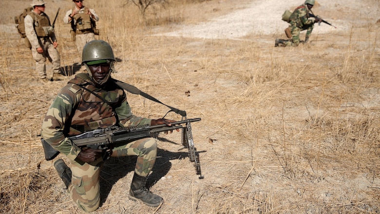 Senegalese soldiers completed a month-long training exercise with U.S. Marines, March 18, at a military training facility in Thies, Senegal. U.S. Marines with Special-Purpose Marine Air-Ground Task Force Crisis Response-Africa, trained their counterparts with Senegal’s Compagnie Fusilier de Marin Commando, or COFUMACO, in infantry tactics, making this the 10th training engagement the forces. In an effort to combat illicit trafficking in the region, the Marines were in Senegal at the request of the host nation government in coordination with the U.S. Embassy in Dakar. The Marines trained with the COFUMACO in Toubacouta in the southern part of the country for two weeks before moving up to Thies. (U.S. Marine Corps Photo by Staff Sgt. Bryan A. Peterson)